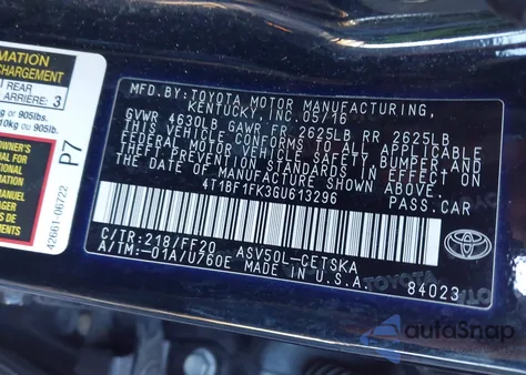 2016 Toyota Camry Se z USA, uszkodzony, nr VIN 4T1BF1FK3GU613296